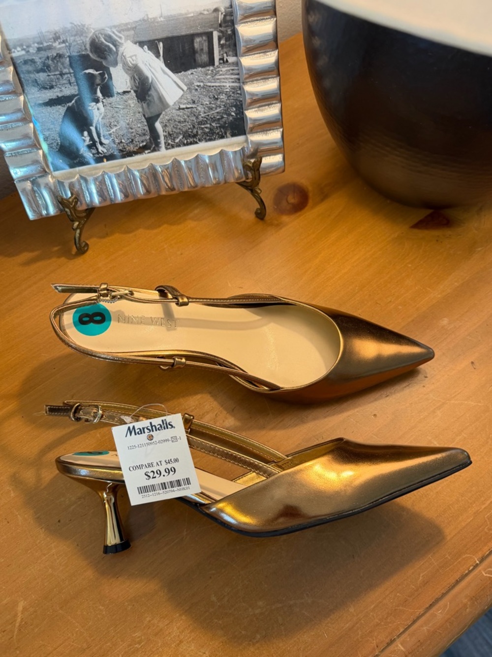 NWT Nine West Shimmery Bronze Slingback Pointed Kitten Heels - Picture 7 of 13